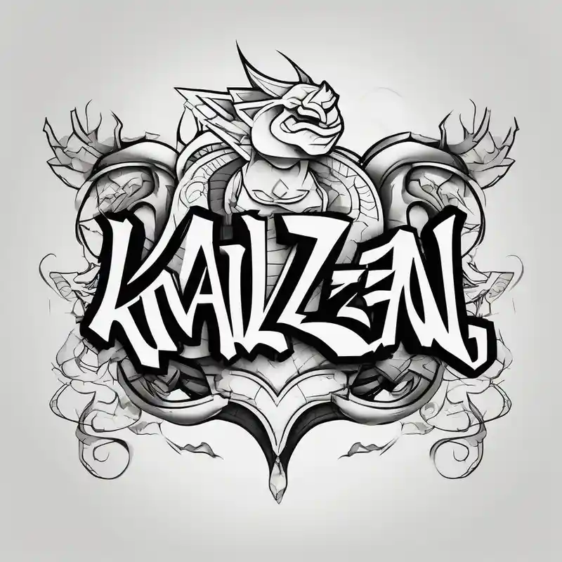 Chest tattoo with the word and drawing Kaizen half sleeve tattoo designs for men